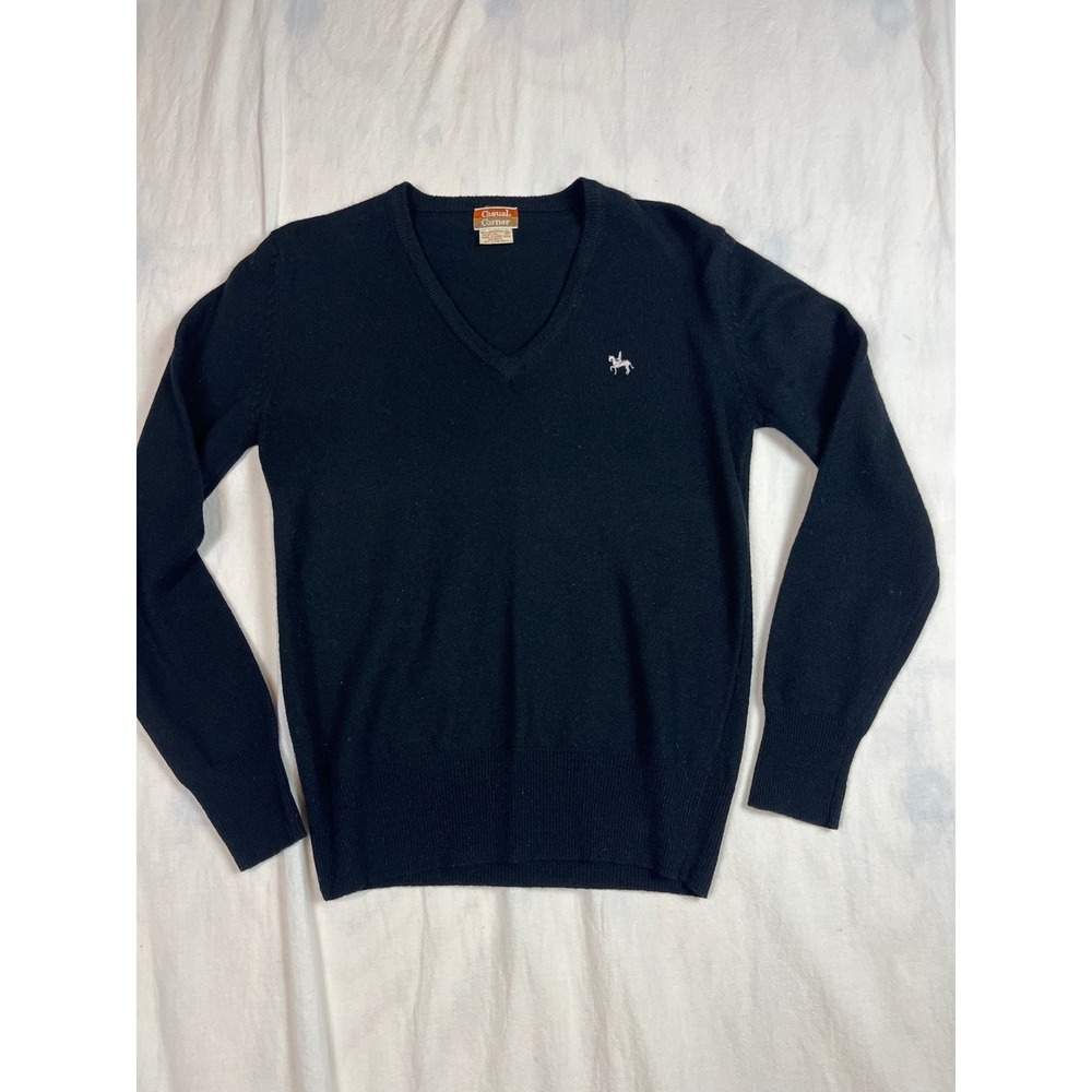 Vintage Casual Corner Vintage Black Lambswool V-Neck Sweater Horse Logo‎ Medium